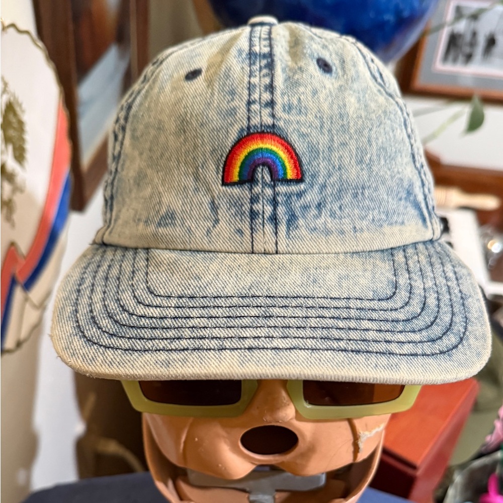 Denim Cap with Rainbow Embroidery